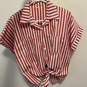 Stripes dress shirt front tie button down shirt